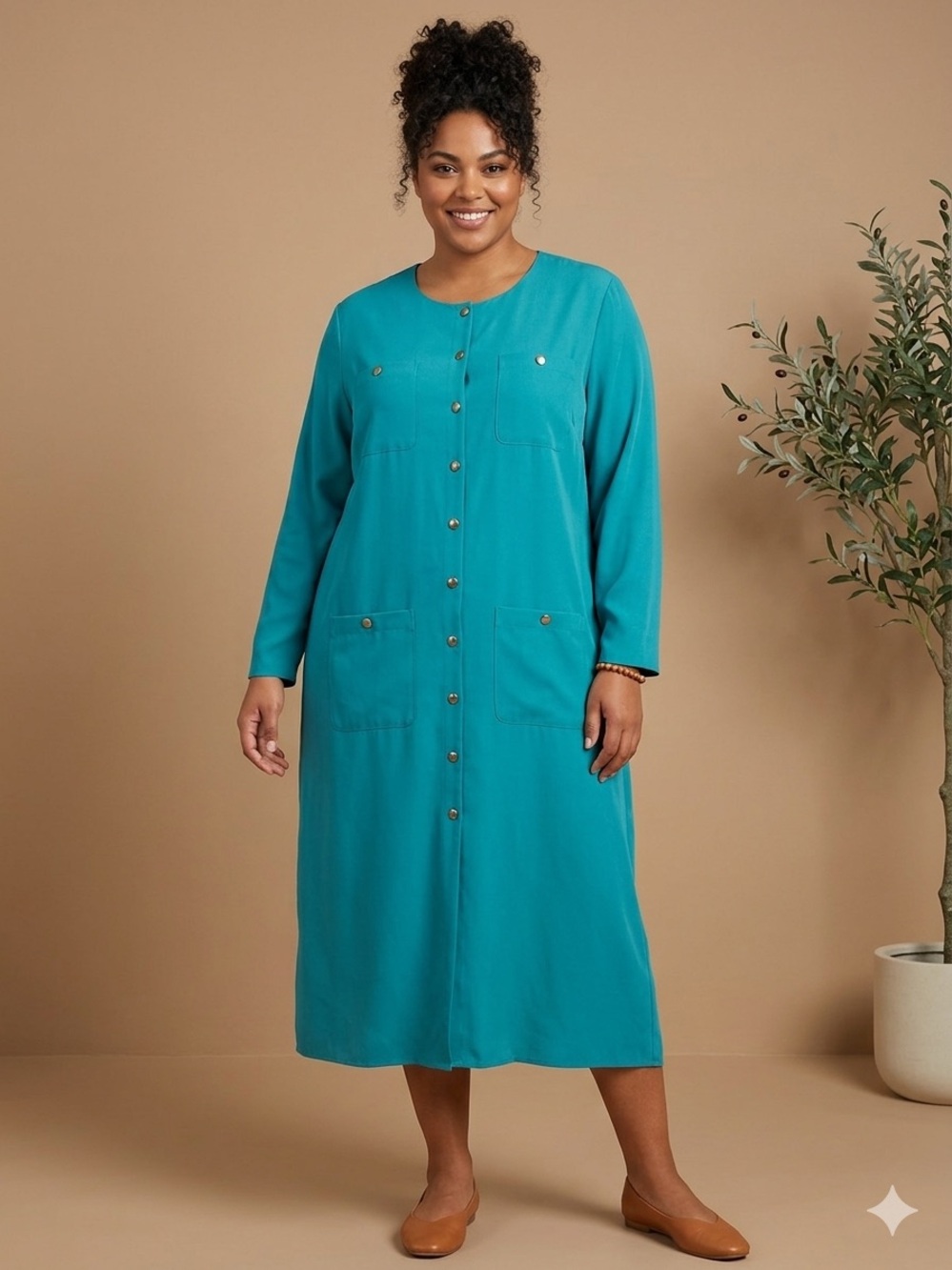 Vintage Brownstone Studio Teal Utility Midi Dress - Size 22W